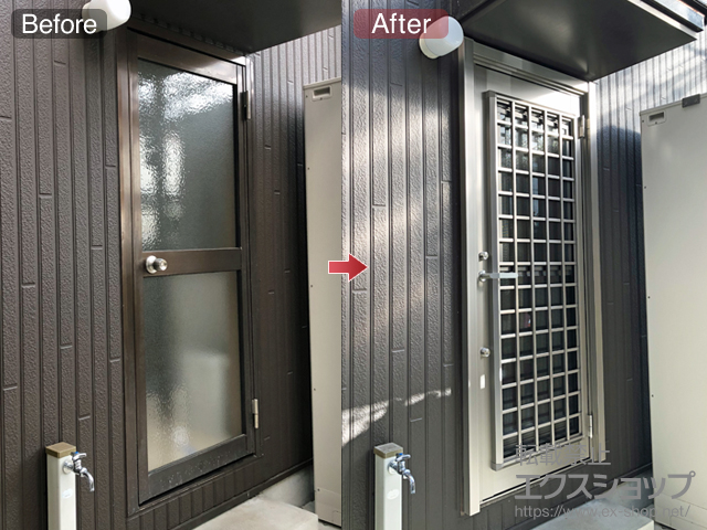 三重県津市のLIXIL リクシル（トステム）の玄関ドア リシェント 勝手口ドア PG仕様 ランマ無(R) A型 施工例