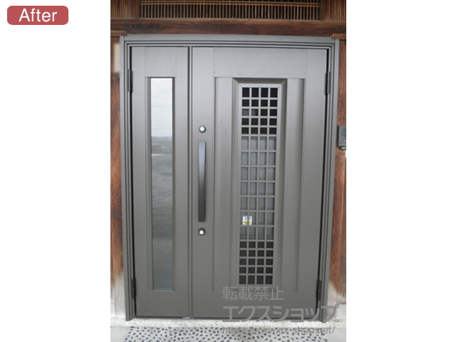 三重県鈴鹿市のLIXIL リクシル（トステム）の玄関ドア リシェント 玄関ドア3 アルミ仕様 手動 親子仕様(ランマ無)R C84N型 施工例