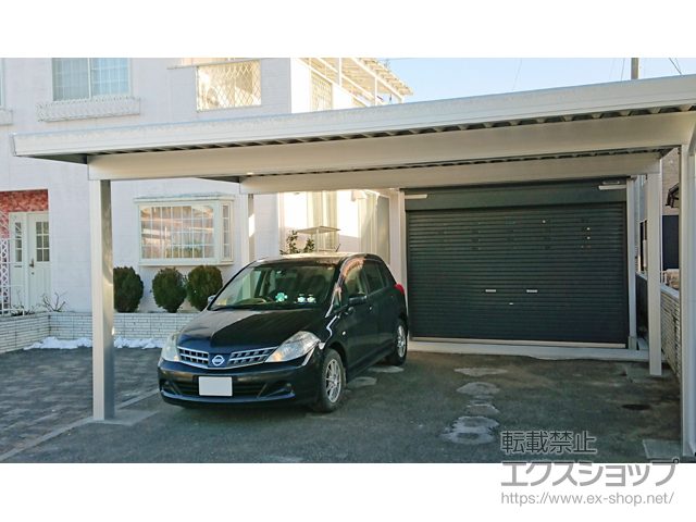 岩手県久慈市のLIXIL リクシル（トステム）のカーポート テリオスポートIII 3000 2台用 角柱4本仕様 積雪〜100cm対応 施工例