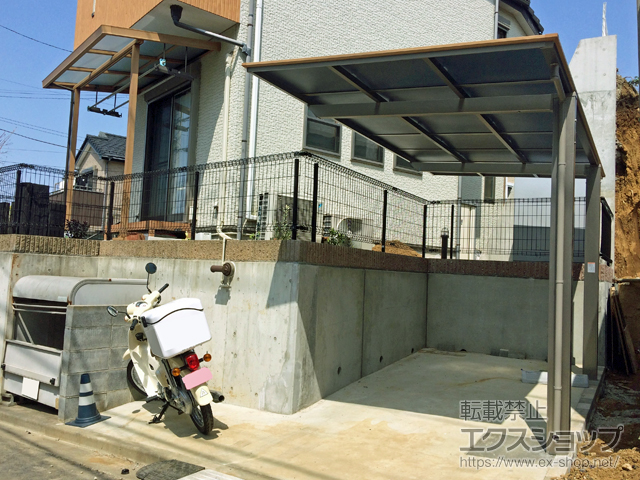 千葉県習志野市ののサイクルポート・駐輪場 フーゴFミニ (フラットスタイル) 木調色 積雪〜20cm対応 施工例