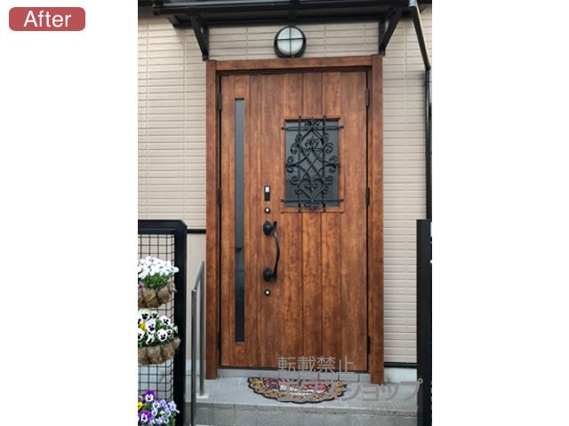 大阪府大阪狭山市のLIXIL リクシル（トステム）の玄関ドア リシェント 玄関ドア3 断熱K4仕様 手動 親子仕様(ランマ無)R D41型 ※タッチキー(リモコンタイプ)仕様 幅=1,185mm 施工例