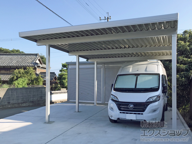 福岡県北九州市のLIXIL リクシル（トステム）のカーポート テリオスポートIII 900 2台用 奥行延長 角柱6本仕様 積雪〜30cm対応 施工例