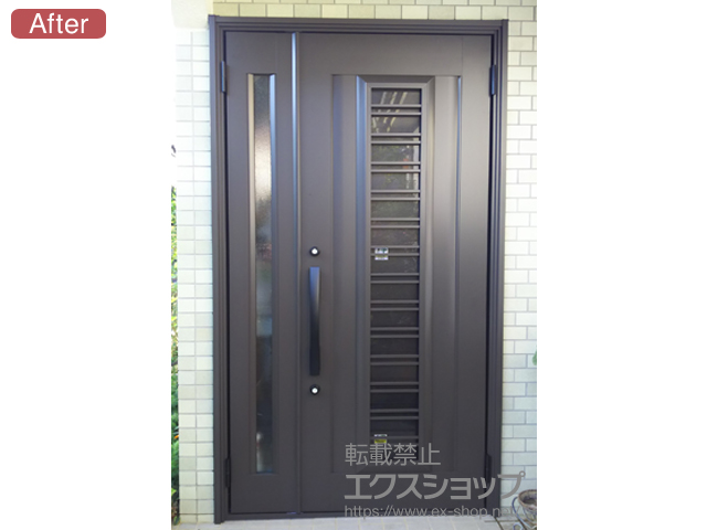 埼玉県比企郡ときがわ町のLIXIL リクシル（トステム）の玄関ドア リシェント 玄関ドア3 アルミ仕様 手動 親子仕様(ランマ無)R C83N型 施工例