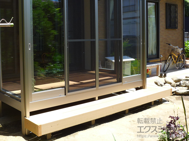 千葉県市川市ののウッドデッキ 樹ら楽ステージ L型ステップ ローデッキ 2枚幅 施工例