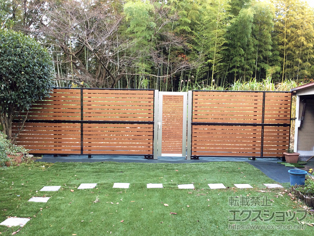 愛知県日進市ののフェンス・柵 モクアルフェンス 横板タイプ 2段支柱 自立建て用（パネル2段） 施工例