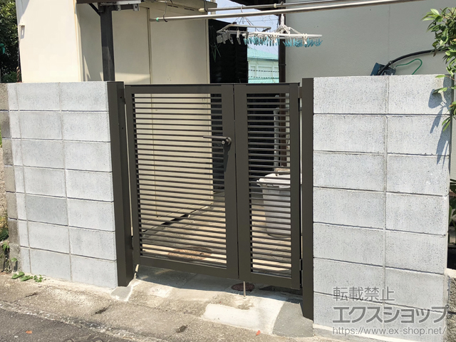 大分県別府市のの門扉 プレスタ門扉 1型 細横桟 両開き親子 柱使用 施工例