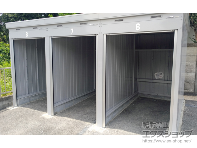 神奈川県藤沢市のの物置・屋外倉庫 バイク保管庫 土間タイプ 一般型 3連棟（FXN-1326SL-3） FXN-1326SL-3-UG 施工例