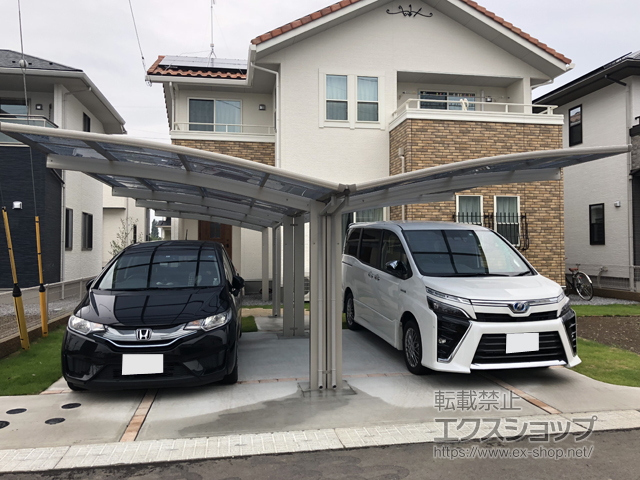 栃木県河内郡上三川町ののカーポート プレシオスポート 縦連棟 積雪〜20cm対応＋プレシオスポート 合掌用オプション 施工例