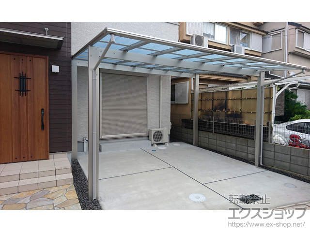 京都府宇治市ののカーポート エフルージュ ツイン 積雪〜20cm対応 *（前枠側：側枠斜め切詰 納まり） 施工例