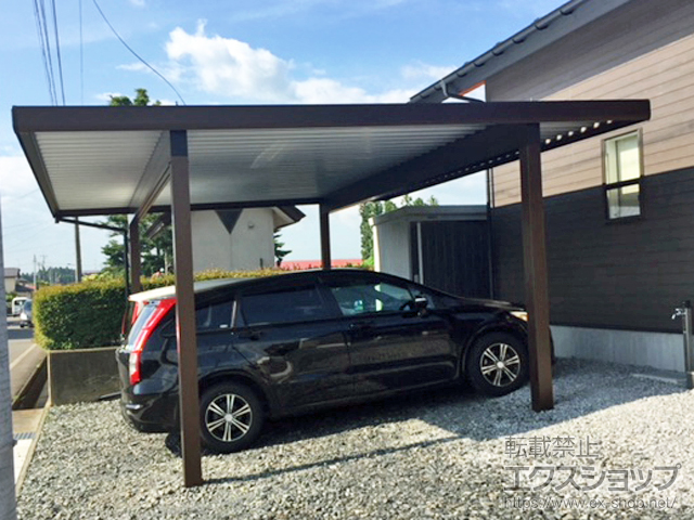 岩手県奥州市ののカーポート ジーポートneo 積雪100cmAタイプ 2台用 角柱4本仕様 積雪〜100cm対応 施工例