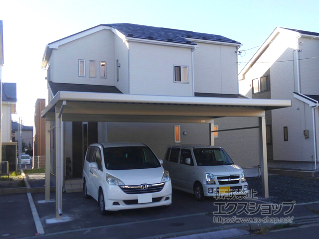 青森県八戸市ののカーポート ジーポートneo Aタイプ 2台用 角柱4本柱 積雪〜100cm対応 施工例