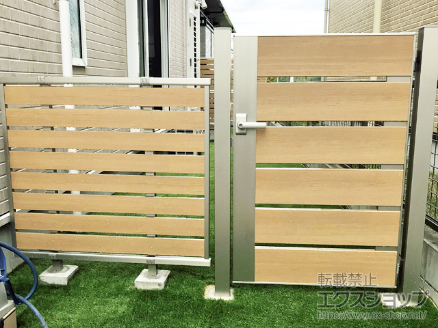 愛知県名古屋市のの門扉 ルシアス門扉BW01型 横スリット 片開き 複合カラー 門柱使用 施工例