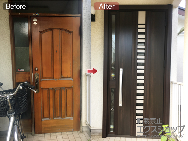 神奈川県平塚市のLIXIL リクシル（トステム）の玄関ドア リシェント玄関ドア3 断熱K4仕様 手動 片袖仕様(ランマ無)R G82型 施工例