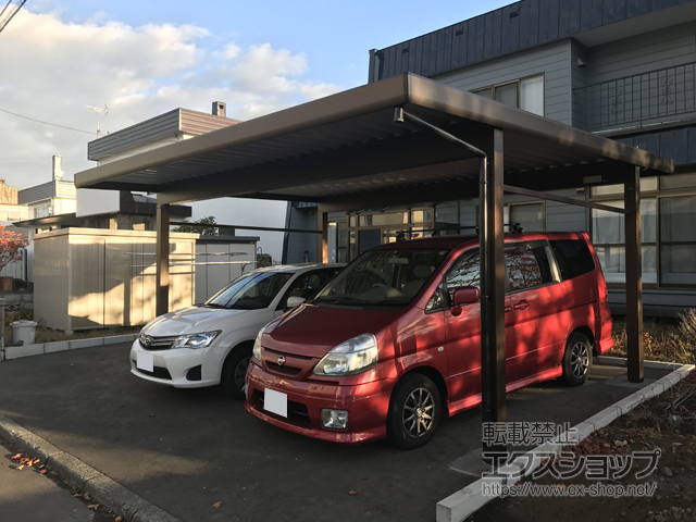北海道石狩市ののカーポート ジーポートneo Aタイプ 2台用 角柱4本柱 積雪〜100cm対応 施工例
