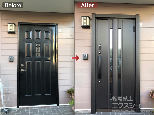 神奈川県小田原市のLIXIL リクシル（トステム）の玄関ドア リシェント玄関ドア3 断熱K4仕様 片開き仕様(ランマ無)R G15型 ※タッチキー(リモコンタイプ)仕様 施工例