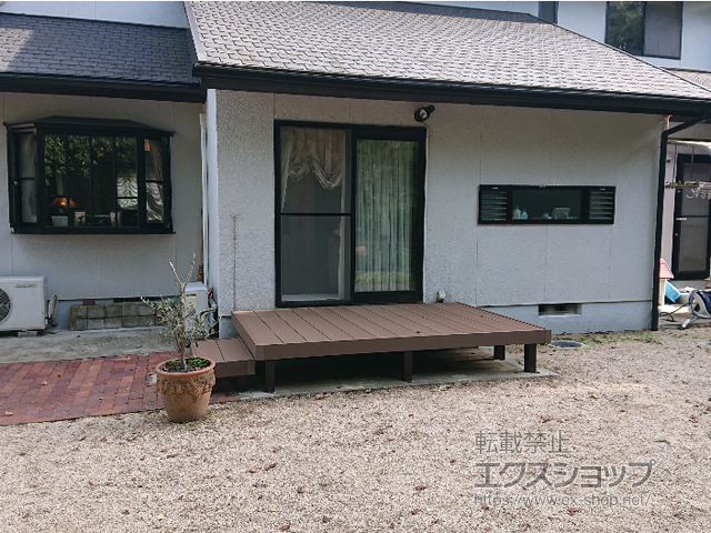 岡山県岡山市ののウッドデッキ マージウッドデッキ＋独立式　リウッド　ステップ2型 施工例