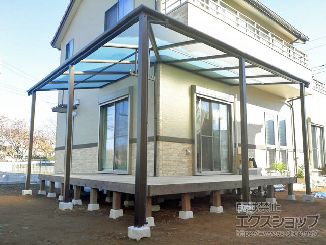 埼玉県春日部市ののテラス屋根 ヴェクターテラス F型 テラスタイプ 単体＋多連結セット＋ 出隅セット 積雪〜20cm対応 施工例