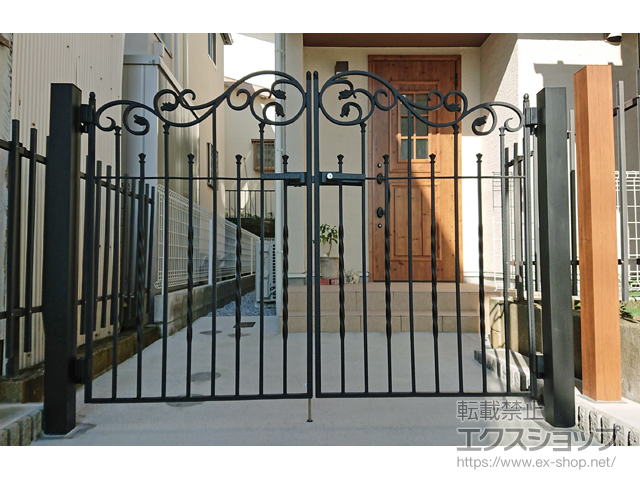 神奈川県横浜市のの門扉 ラフィーネ門扉1型 両開き 柱仕様 施工例