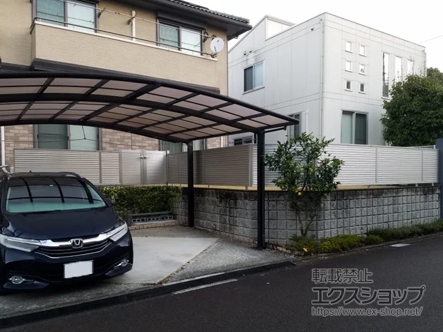 高知県高知市のの門扉、フェンス・柵・塀 シンプレオ門扉5型 横目隠し 両開き 門柱使用 施工例