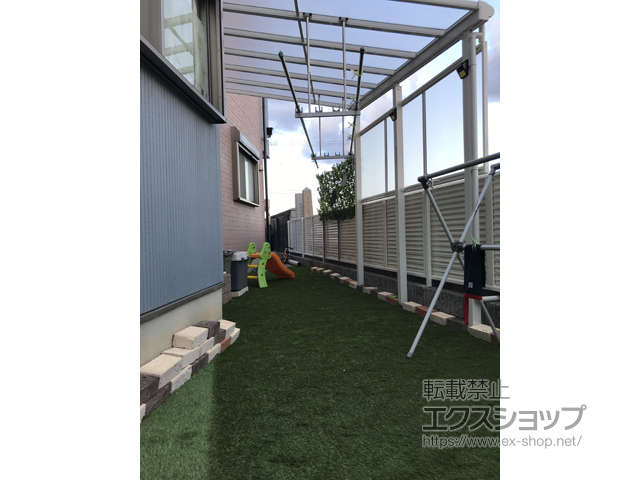 大阪府泉大津市ののテラス屋根 ヴェクターテラス F型 テラスタイプ 単体 積雪〜20cm対応 ※全面台形納まり 施工例