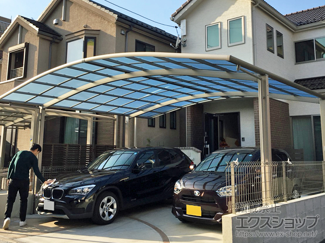 広島県広島市ののカーポート ネスカR (ラウンドスタイル) ワイド 積雪〜20cm対応 施工例