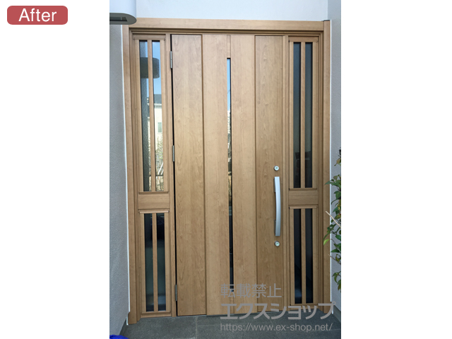 東京都杉並区のLIXIL リクシル（トステム）の玄関ドア リシェント玄関ドア3 断熱K4仕様 手動 両袖飾り仕様(ランマ無)L M12型 施工例