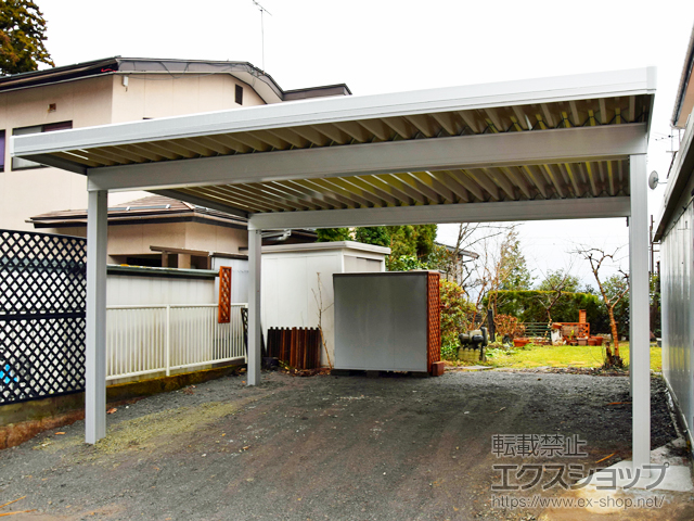 長野県上高井郡高山村のLIXIL リクシル（トステム）のカーポート テリオスポートIII 3000 2台用 角柱4本柱 積雪〜100cm対応 施工例