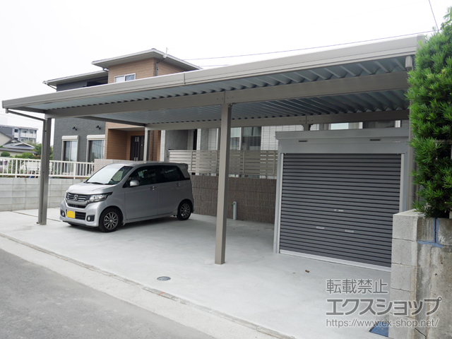 熊本県菊池郡大津町のLIXIL リクシル（トステム）のカーポート テリオスポートIII 900 3台用 横連棟 角柱6本柱 積雪〜30cm対応 施工例