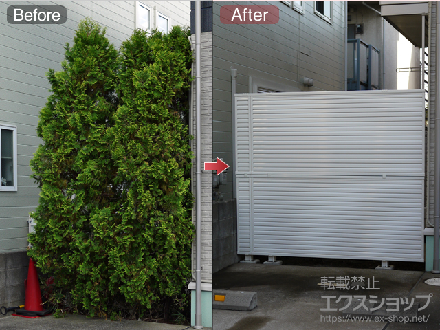 神奈川県大和市ののフェンス・柵 ミエーネフェンス 目隠しルーバータイプ 2段支柱 自立建て用 施工例