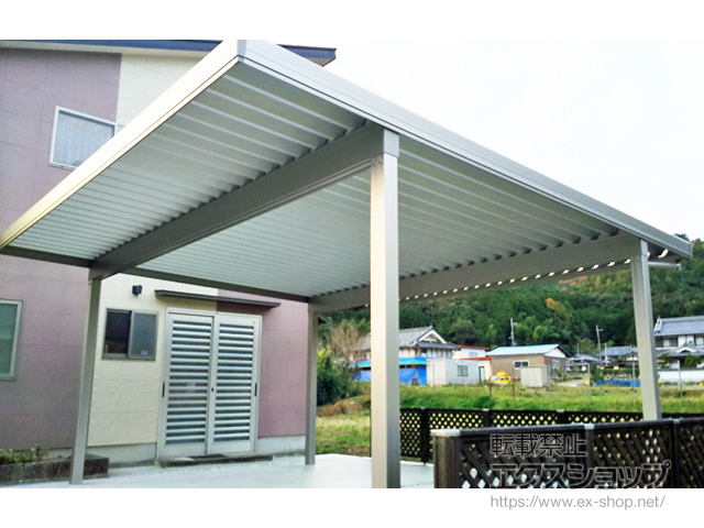 兵庫県丹波市のLIXIL リクシル（トステム）のカーポート テリオスポートIII 1500 2台用 角柱4本柱 積雪〜50cm対応 施工例