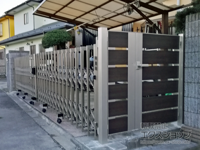 神奈川県横浜市ののカーゲート トリップゲートII P型 ペットガード付き ノンレール 両開き 62W(31S+31M) 施工例