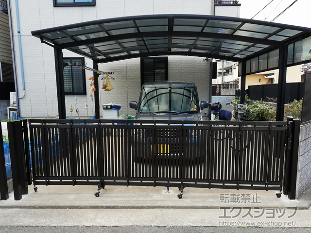 大阪府八尾市ののカーゲート シャレオ伸縮9型 ノンレール 片開き 390S 施工例