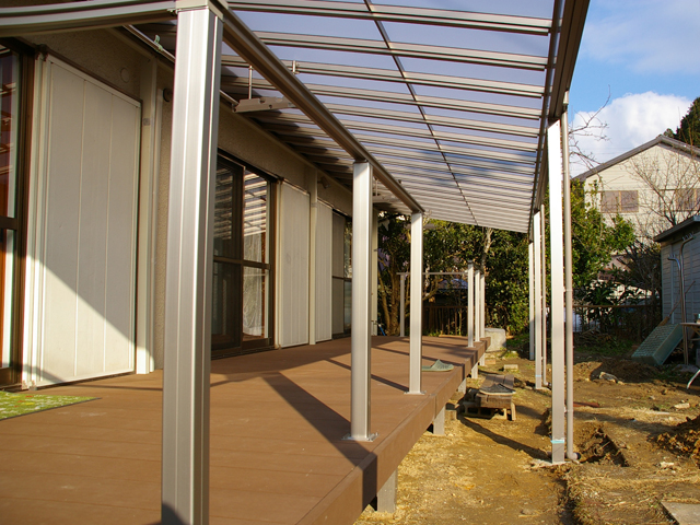 愛知県豊田市ののテラス屋根 スピーネ F型 テラスタイプ 連棟 積雪〜50cm対応 施工例