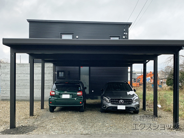 北海道千歳市ののカーポート ジーポートneo Aタイプ 2台用 角柱4本柱 積雪〜100cm対応 施工例