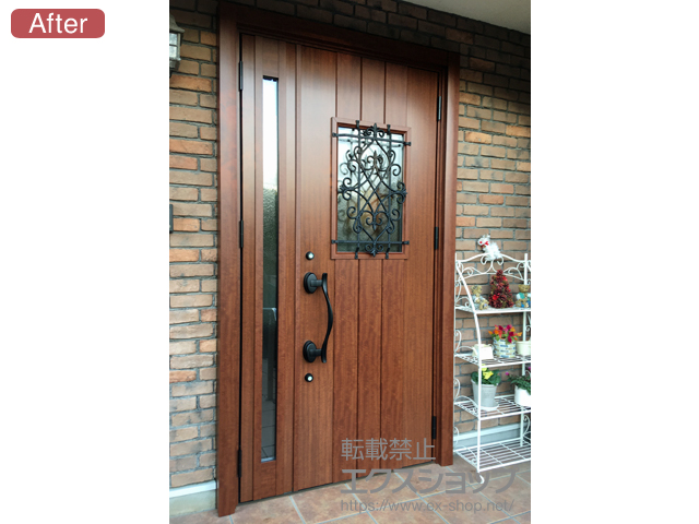 大分県豊後大野市のLIXIL リクシル（トステム）の玄関ドア リシェント玄関ドア3 断熱K4仕様 手動 親子仕様(ランマ無)R D41型 施工例