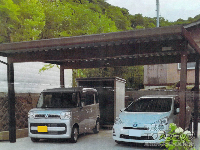 京都府京丹後市ののカーポート ジーポートneo Aタイプ 2台用 角柱4本柱 積雪〜100cm対応 施工例