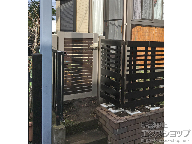 神奈川県鎌倉市のの門扉 ルシアス門扉CS04型 横太格子 片開き 複合カラー 門柱使用 施工例