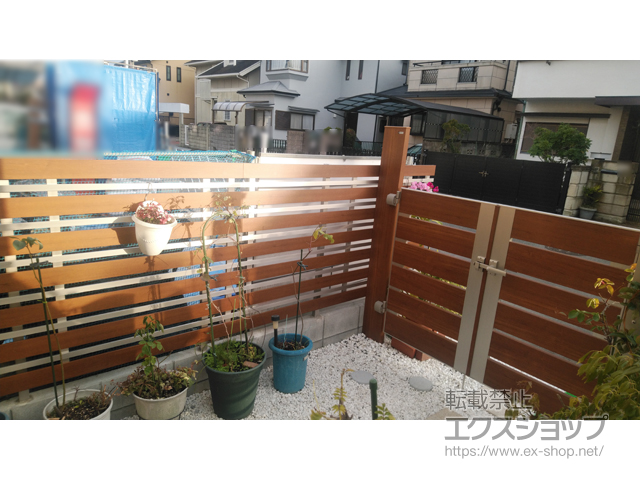 大阪府茨木市ののフェンス・柵 ルシアスフェンスH03型 横板+細横格子 複合カラー 自由柱施工 施工例