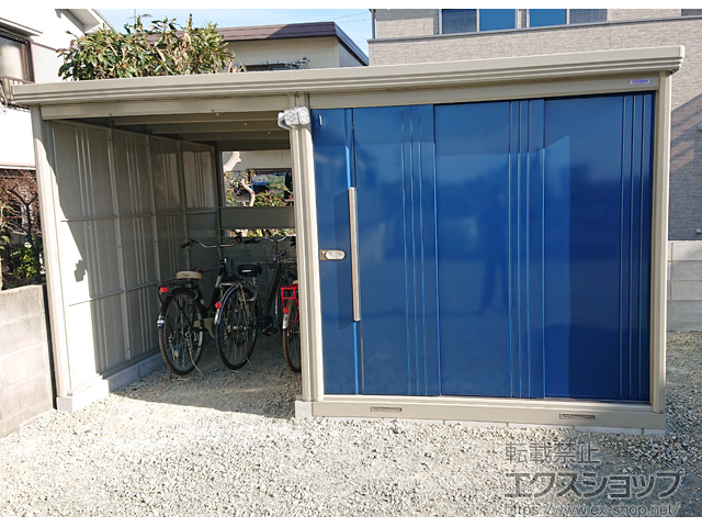 兵庫県加古川市のの物置・屋外倉庫 Mr.ストックマン プラスアルファ 一般型 結露減少型 4047×2,622×2110（扉側幅2200） TP-Z40R26-DB 施工例