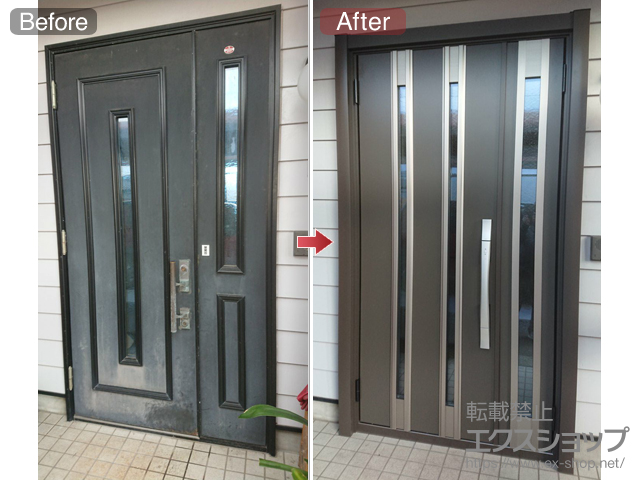 岩手県九戸郡洋野町のLIXIL リクシル（トステム）の玄関ドア リシェント玄関ドア3 断熱K2仕様 親子仕様(ランマ無)L M24型 ※カザスプラス仕様 施工例