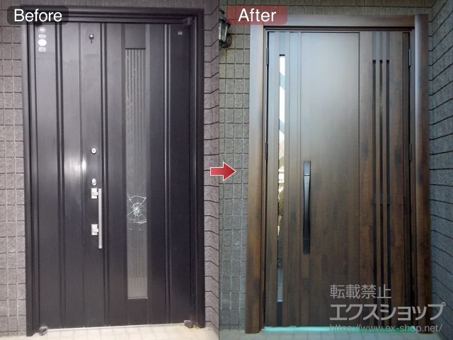 東京都三鷹市のLIXIL リクシル（トステム）の玄関ドア リシェント玄関ドア3 断熱K4仕様 親子仕様(ランマ無)R M83型 ※タッチキー仕様（キー付リモコン） 施工例
