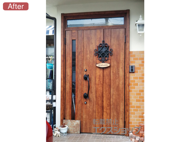 愛知県あま市のLIXIL リクシル（トステム）の玄関ドア リシェント玄関ドア3 断熱K4仕様 手動 親子仕様(ランマ付)R D77型 施工例