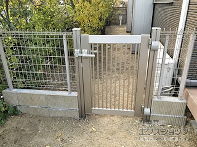 兵庫県西宮市のの門扉 プレシオス門扉 縦格子 片開き 門柱仕様 施工例