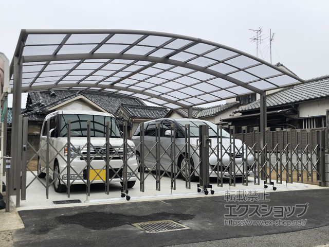 大阪府高石市ののカーゲート アルシャインII L型 Aタイプ センターレール 両開き 640W 施工例