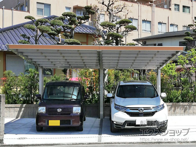 福岡県朝倉市ののカーポート マイポートNext 2台用 木目調タイプ 積雪〜20cm対応 施工例