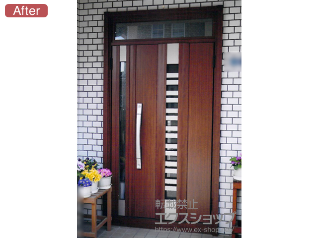 奈良県大和高田市のLIXIL リクシル（トステム）の玄関ドア リシェント玄関ドア3 断熱K4仕様 手動 親子仕様(ランマ付)R G82型 施工例