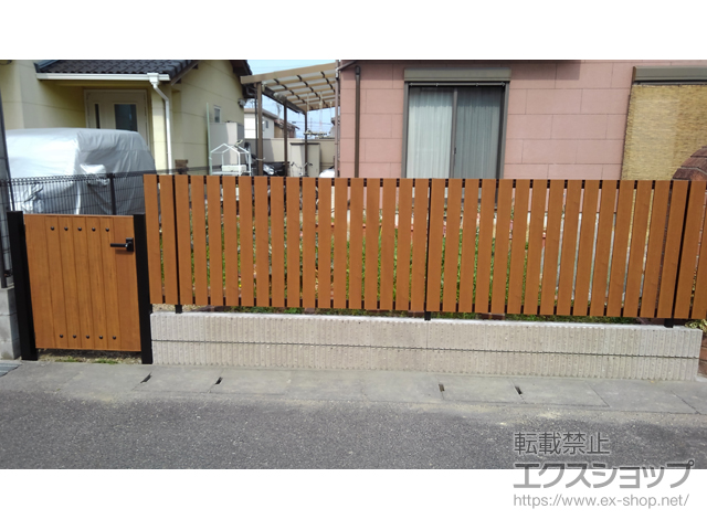 滋賀県栗東市ののフェンス・柵 ルシアスフェンスH01型 たて板格子 木調カラー 自由柱施工 施工例