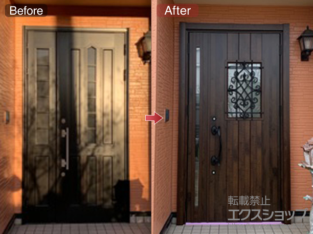 福岡県福津市のLIXIL リクシル（トステム）の玄関ドア リシェント玄関ドア3 断熱K4仕様 手動 親子仕様(ランマ無)R D41型 施工例