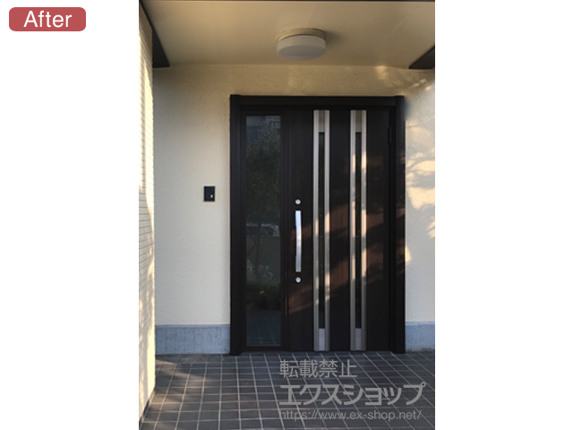 兵庫県神戸市のLIXIL リクシル（トステム）の玄関ドア リシェント玄関ドア3 断熱K4仕様 手動 片袖仕様(ランマ無)R M24型 施工例