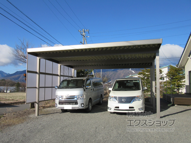 長野県諏訪郡原村のLIXIL リクシル（トステム）のカーポート テリオスポートIII 3000 2台用 角柱6本柱 積雪〜100cm対応 施工例